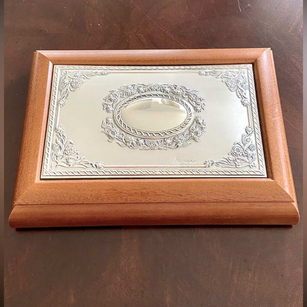 Italian Wooden Box With Sterling Silver Plaque by Romar 925 119 AN on the Lid